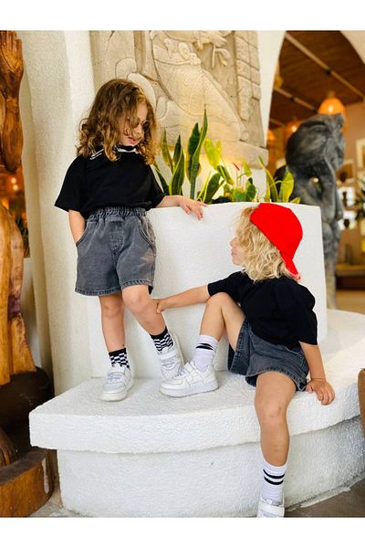 ZRA Vanilla Avenue Gray Kids Baloon Denim Jeans Unisex Denim Shorts