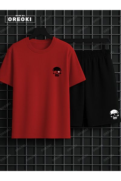 EFFRENATU Love to Death Printed Cotton Unisex Red T-Shirt-Black Shorts Set