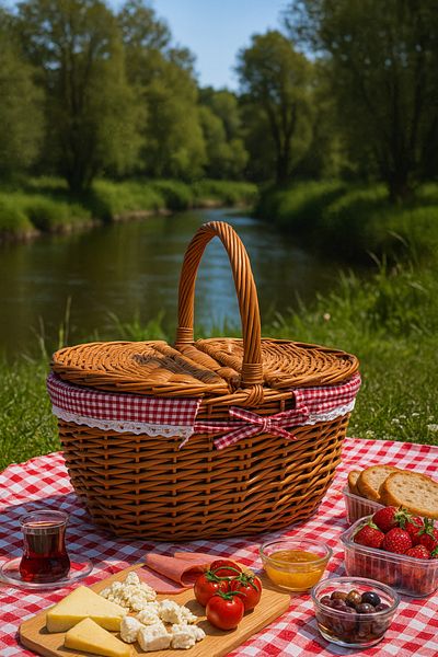 YUNUSOĞLU HOME Red Plaid Covered Picnic Basket 40X30X19 cm – Wicker Look Thermoformed Basket