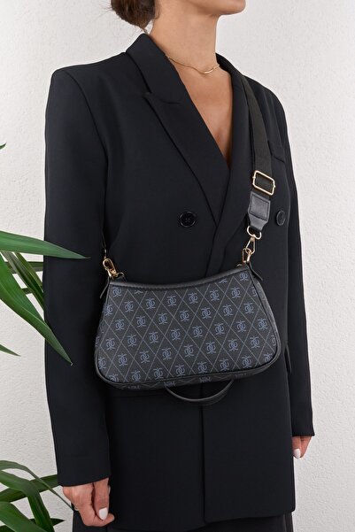Cosser Farme Monogram Siyah Baget Çapraz Kadın Omuz Çantası