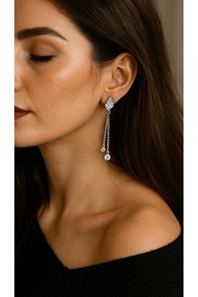 staınless steel Silver Stone Steel Swinging Earrings