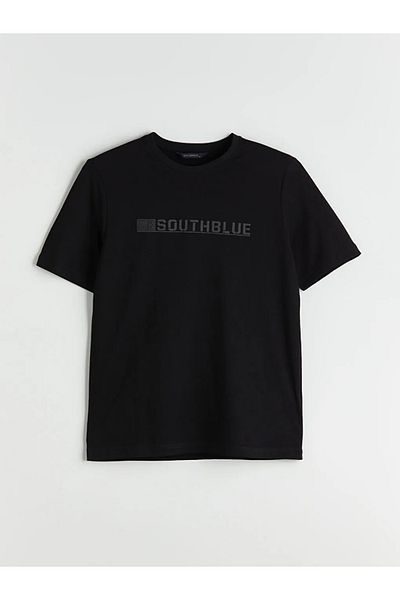 LC Waikiki Southblue Black Crew Neck Printed Combed Cotton Men's T-Shirt