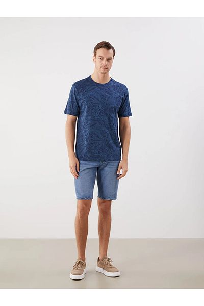 LC Waikiki Lcwaikiki Classic Indigo Crew Neck Printed Combed Cotton Men's T-Shirt