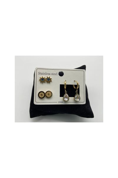 CHIC Eyed Sun Human Figure Drop Stone Gold 6 Piece Multi Steel Earrings