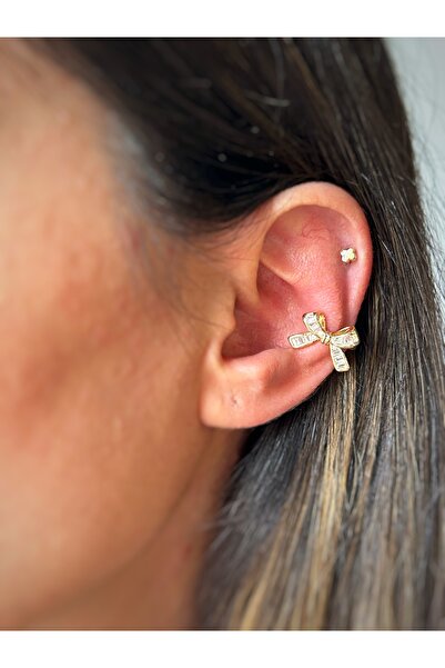 ringbox Gold Baget Taşlı Kurdele Kıkırdak Küpe Earcuff