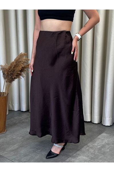 PELTEX Women's Midi Length Elastic Waist Satin Skirt