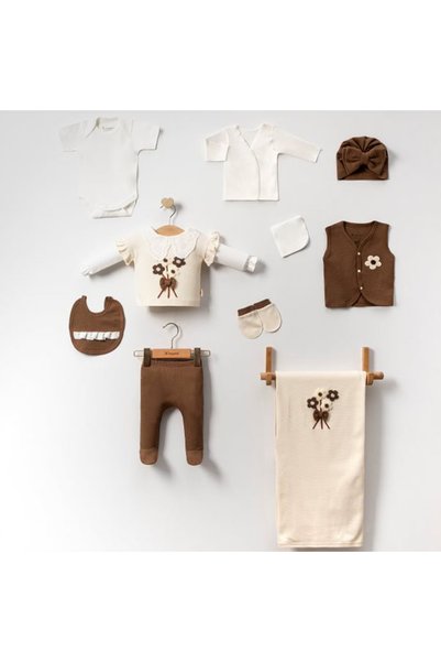 Pure Kids Store Boxed 100% Organic Cotton 10-Piece Baby Girl Lace Collar Embossed Flower Pattern Hospital Discharge Bodysuit Set