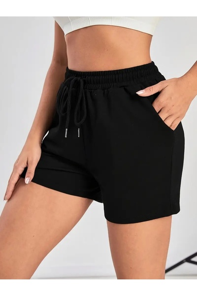 BEAXES Γυναικείο μαύρο σορτς - με δέσιμο στη μέση, κατάλληλο για καθημερινή χ...