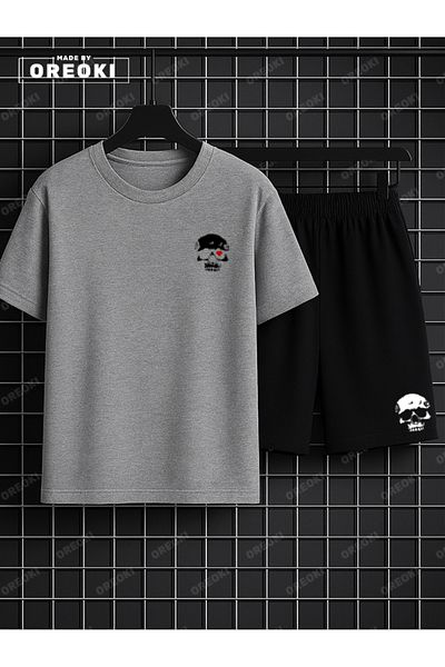 EFFRENATU Love to Death Printed Cotton Unisex Gray T-Shirt-Black Shorts Set