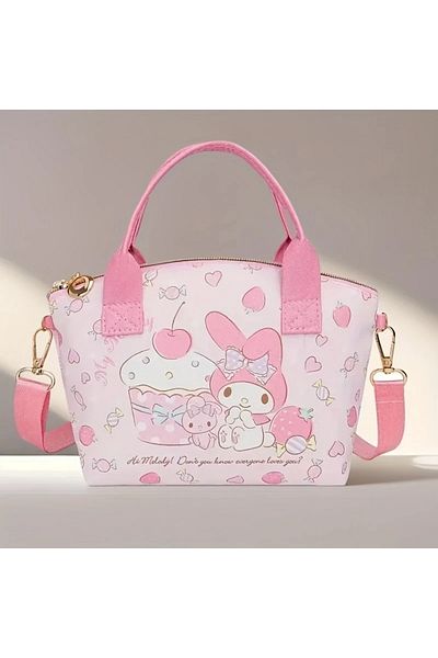 GlassySKY Lightweight Hello Kitty Figured Zippered Tote Bag with Shoulder Strap as a Gift