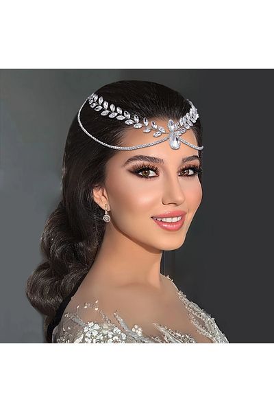 GlassySKY Indian/ Hijab Headgear/Boutonniere/ Necklace/ Hanfu Crown Hair Accessory Wedding/Engagement/Bride/Henna/Birthday