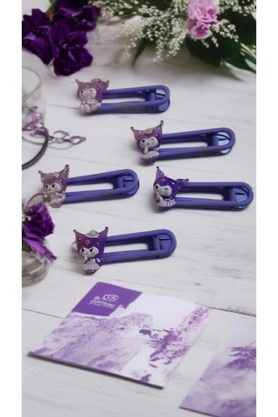 FAMEMUS ACCESSORY مجموعة مشابك أرجوانية لطيفة بطابع كورومي – 5 قطع