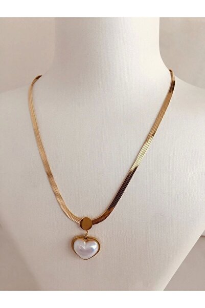 HEDİYEBOHÇAM Stainless Steel Steel Gold Color Heart Italian Chain Necklace Cl...