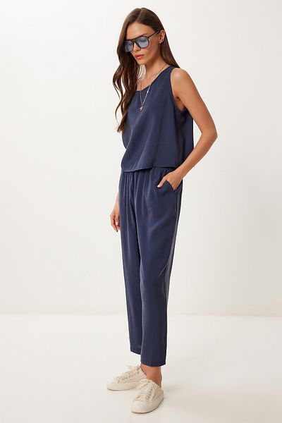 Lovelyİstanbul Sleeveless Blouse Pants Set Dark Blue Lmc0058