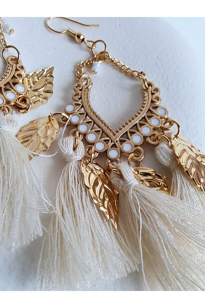 BHR AKSESUAR Bohemian Earrings with Gold Tassels