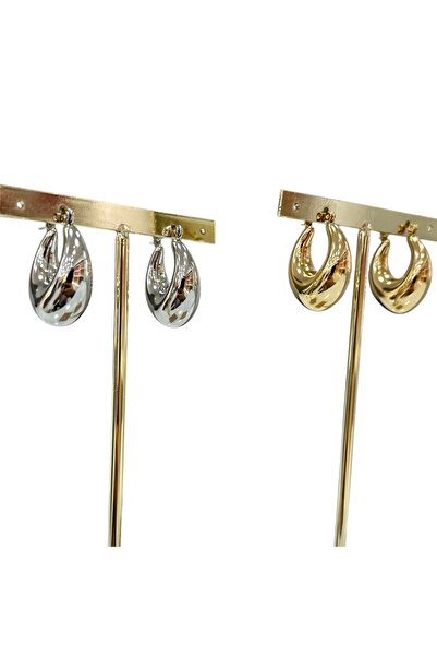 Bo Takı ve Aksesuar Bombeli Gold Color Oval Hoop Earrings