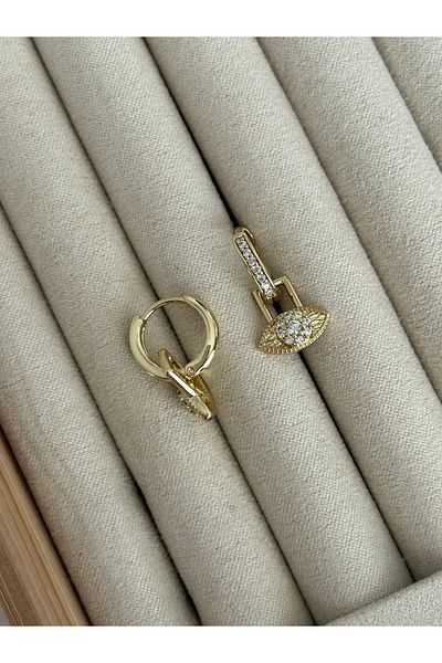 ringbox Gold Eye Dangle Stone Hoop Earrings