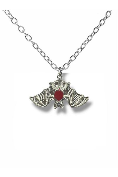 Herşey Nota Red Enamel Bat Figured Unisex Necklace – 60 cm Chain, Gothic and Bold Style