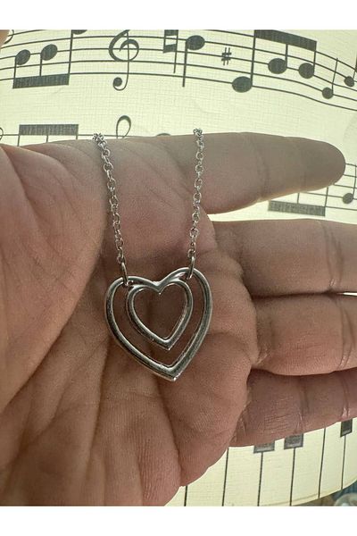 Herşey Nota Unisex Necklace with Nested Heart Figure Chain – 60 cm Chain, Symbol of Love and Affection
