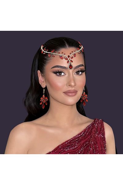 GlassySKY Indian Headdress/Boutonniere/Necklace/Hanfu Crown Earring Set Hair Accessory Wedding/Engagement/Bride/Henna/Birthday/Party