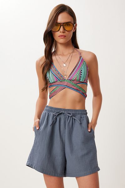Lovelyİstanbul Pantaloni scurți de muselină cu buzunare ANTRACIT LMX0011