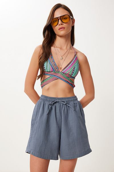 Lovelyİstanbul Pantaloni scurți de muselină cu buzunare ANTRACIT LMX0011