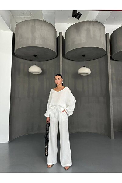 Butic بدلة كتان برقبة على شكل حرف V