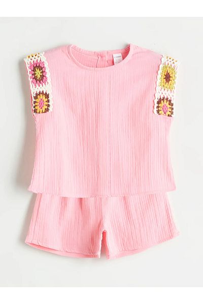 LC Waikiki Lcw Kids Pink Embroidery Girl's Blouse and Shorts 2 Pcs