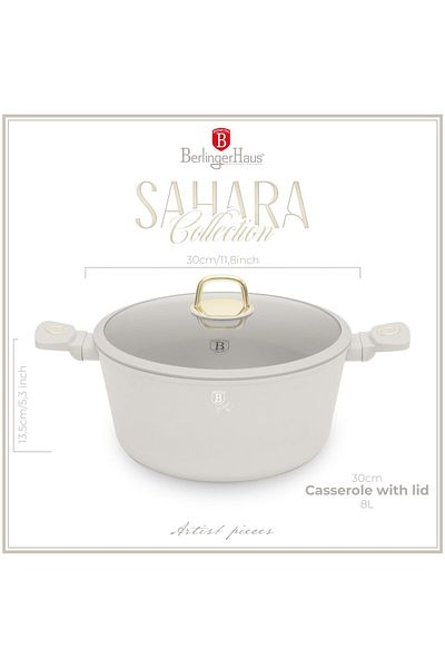 Berlinger Haus Pot With Lid 30 Cm, 8l – Sahara Collection Bh 8073, Cream, Titanium Non-stick Coating