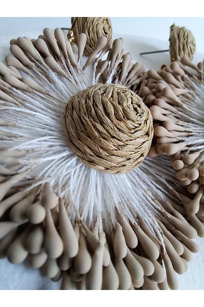 BHR AKSESUAR Large Flower Straw Woven Earrings
