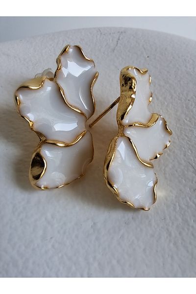 BHR AKSESUAR White Crown Leaf Earrings