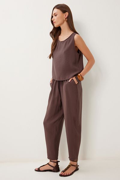 Lovelyİstanbul Sleeveless Blouse Pants Set Brown Lmc0058