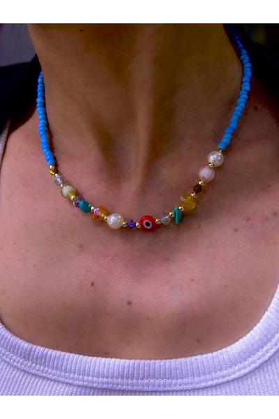 FOCUSSS AKSESUAR Mavi Boncuk Tasarım Nazar Kolye