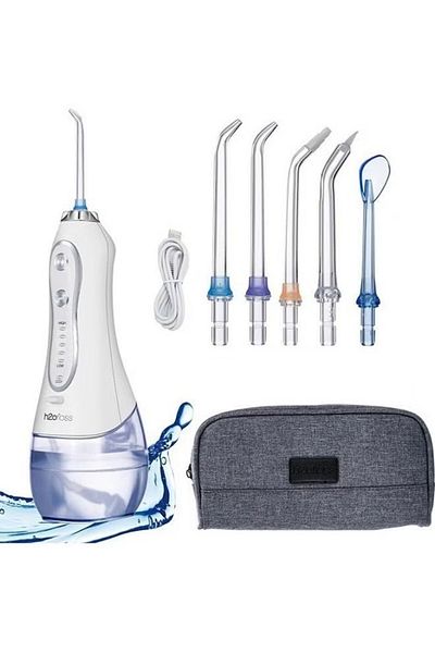h2ofloss Water Flosser For Teeth Cordless Portable Oral Irrigator Flosser 5 Cleaning Modes - White
