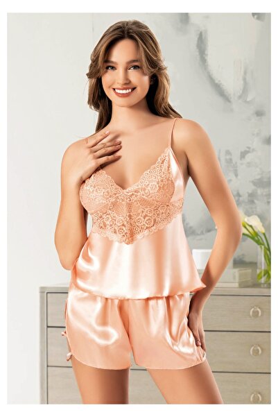 Viselya Σετ σατέν σορτς με φαρδιά μπροστινή γραμμή και Δαντέλα τεμάχια Yavruağzı