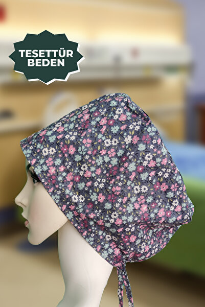 YİĞİTBAŞI Pembe Çiçekli Doktor Hemşire Aşçı Cerrahi Bone Hastane Anne Bone İş Bandanası Pamuklu Kumaş Lastikli