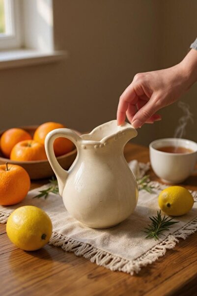 BAYRAMPASAHOBİM Ham Seramik Tombul Desen Sürahi ( Mat Ve Sırsızdır)