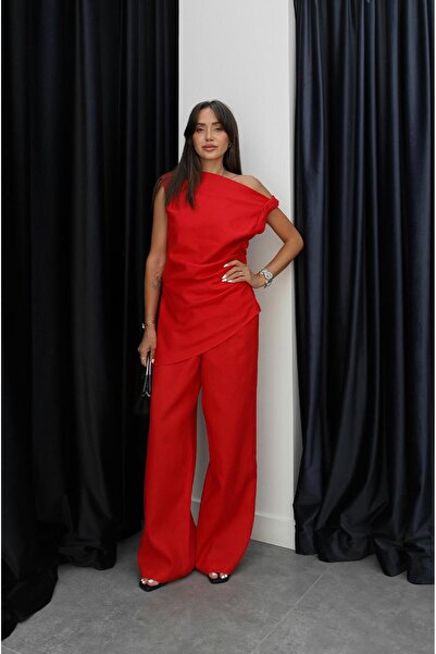 Havoş Piros Taran blúz nadrág 100% lenvászon szett