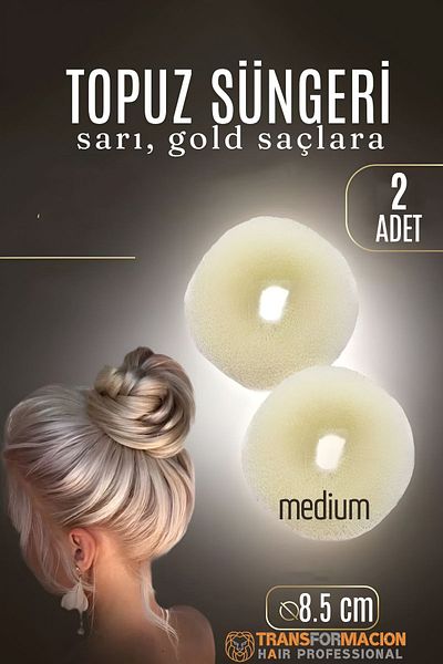 Transformacion Gold Mini Hair Bun Sponge 2 Pcs 8.5 cm Diameter 3.5 cm Thickness 721880