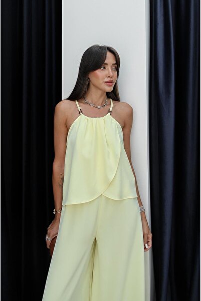 Havoş Yellow Strap Accessory Detailed Blouse Pants Set