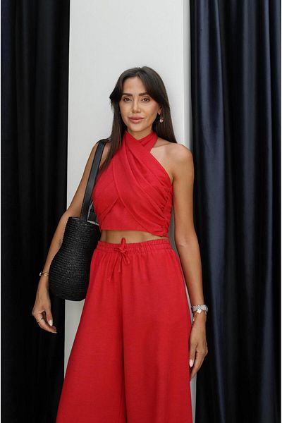Havoş Red Sims Halter Neck Linen Suit