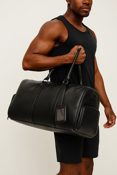 Çantacım Sports Bag Black Leather Travel Bag with Shoe Compartment