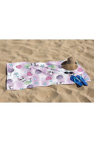 Erays Home Cute Sea Cat Marine Digital Printed Beach Towel Women Beach Towel Sea Towel