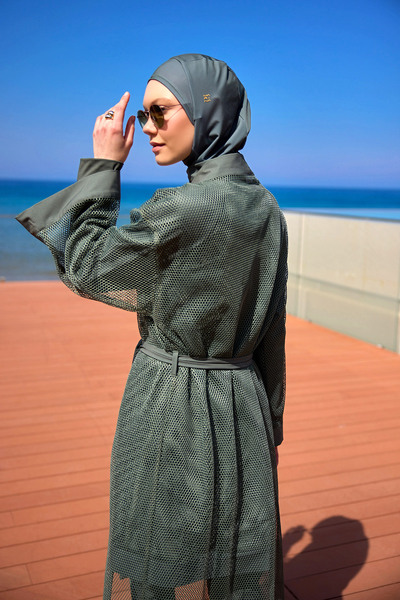 Marina Χακί τούλι κιμονό – Ελαφρύ και ολόσωμο Pareo για το Hijab Beach Chic P2501-3