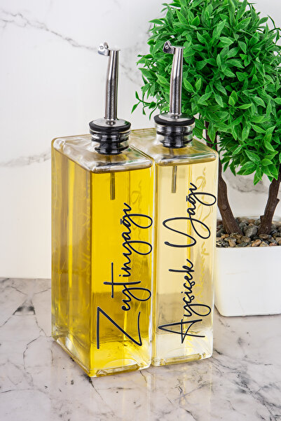 DNS HOME 2-Piece 500ml Transfer Label Olive Oil Sunflower Oil Oil Pot Silver Cover Glass Oil Sauce Bowl Vinegar Bowl