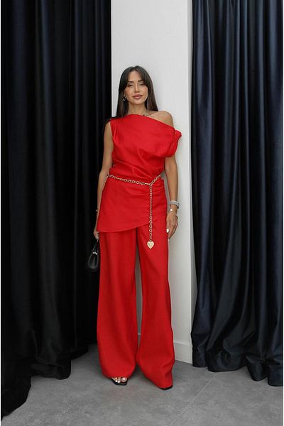 Havoş Red Taran Blouse Trousers 100% Linen Suit