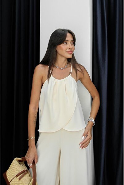Havoş Blouse Pants Set with Cream Strap Accessory Detail