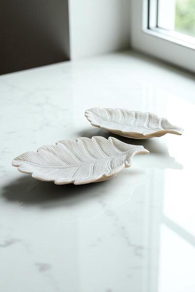 BAYRAMPASAHOBİM Ham Polyester Dokulu 2li Yaprak Tabak Seti