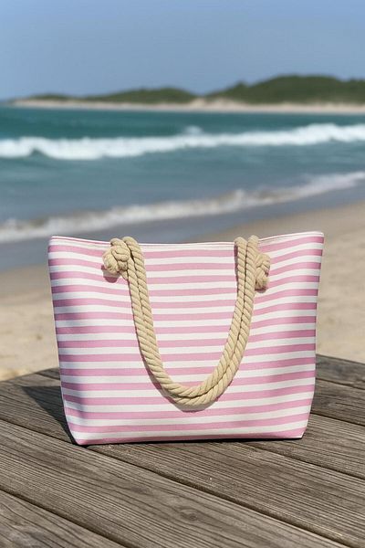LAGRANZE Large Beach Bag with Patterned Rope Strap