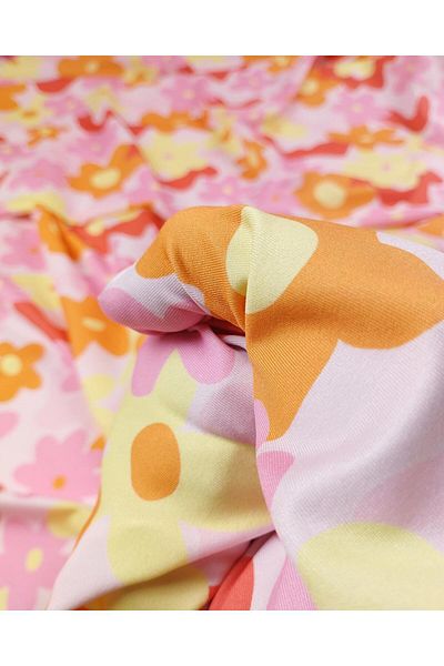 Kumaş Parça Pink Yellow Floral Jersey Width: 150